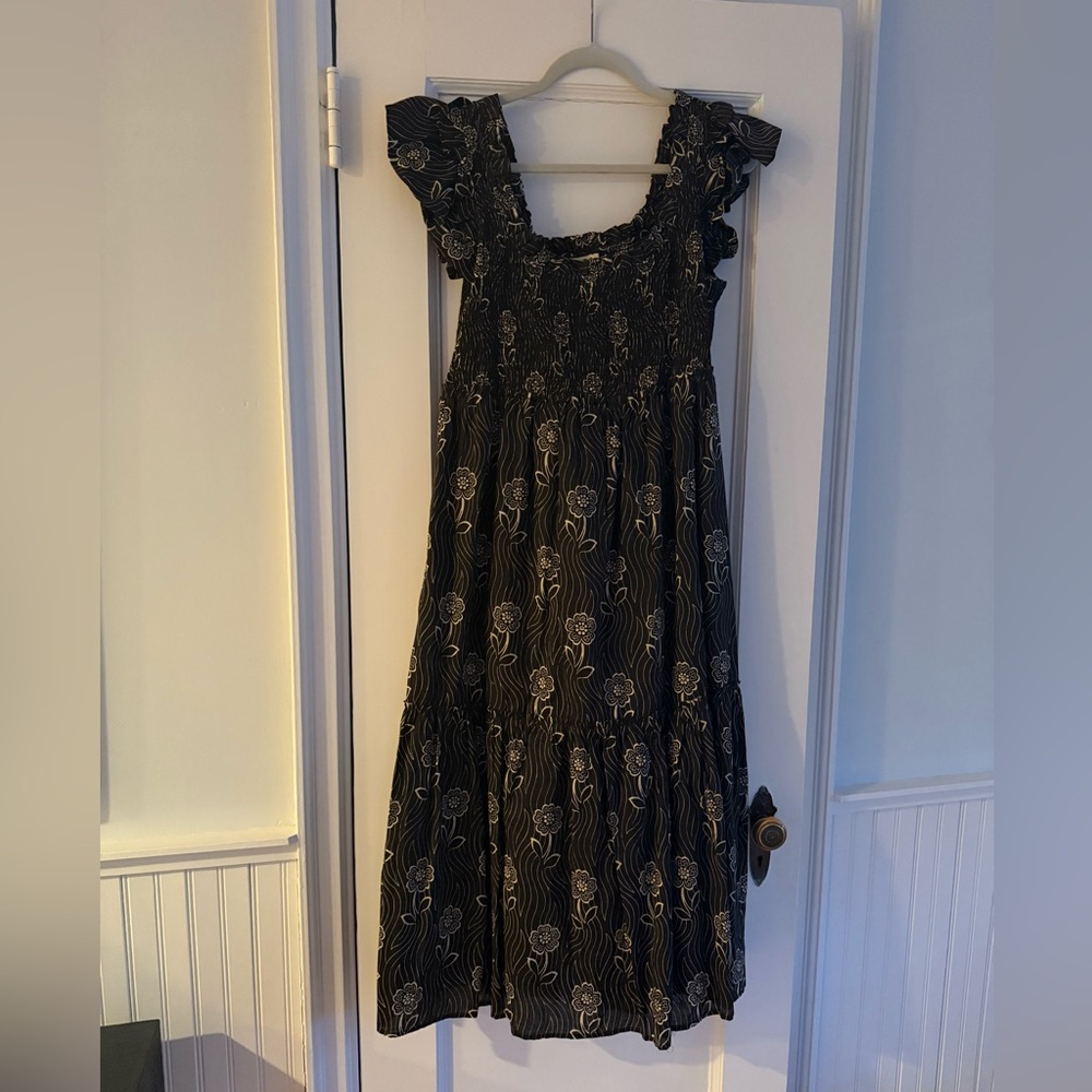 Black Floral Dress with Ruffle Sleeves